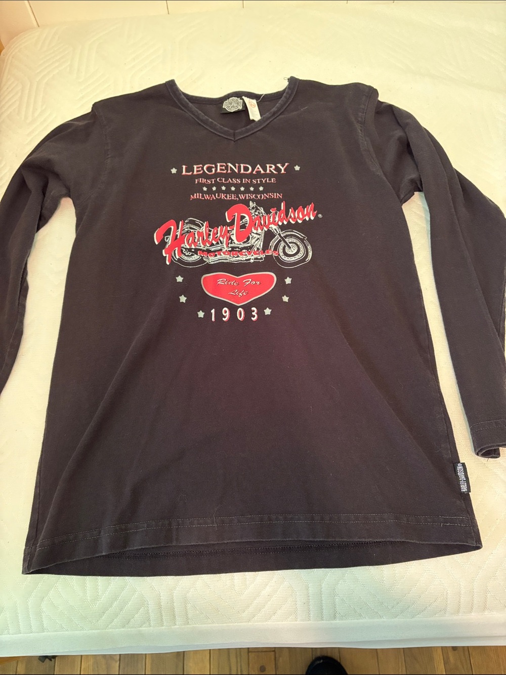 Harley-Davidson Black Long Sleeve Tee with Red & White Logo Vintage
